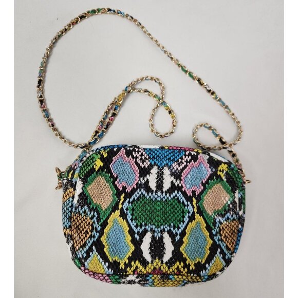 Pink Haley Colorful Snake Print Gold Chain Crossbody Shoulder Bag - Picture 1 of 8